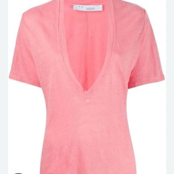 IRO Deep V Pink Linen T Shirt - Picture 6 of 10